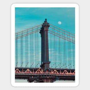 The Moon Above the Manhattan Bridge Sticker